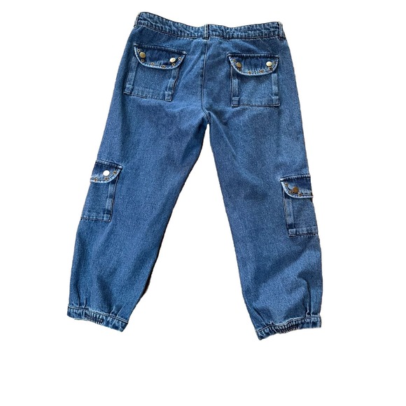 Venus Womens Size 10 Medium Wash Floral Embroidered Cargo Denim Jean Joggers - Picture 2 of 7